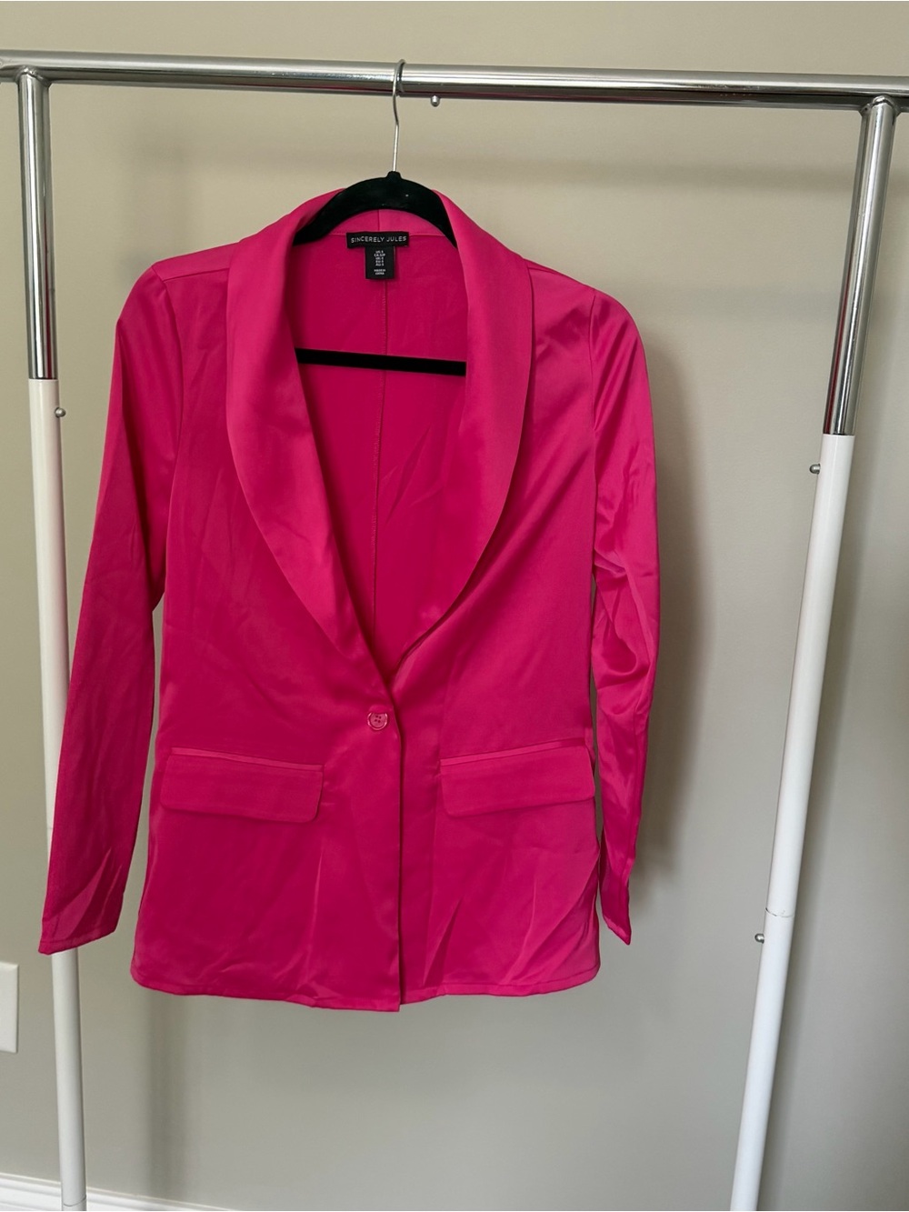 Sincerely Jules Hot Pink Satin Single-Button Blazer